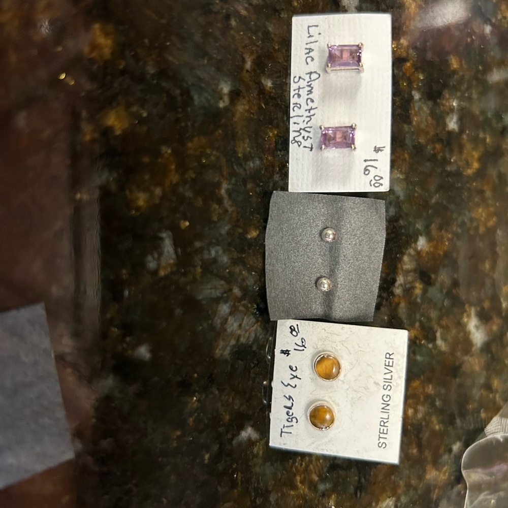 Sterling Silver Amethyst and Tiger's Eye Earrings Set